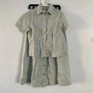 VTG 90s Pendleton 2pc Floral Set 100% Linen Blue Size Medium 8 Petite Cottagecor